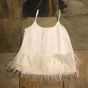 DESIGN Lab white tank top with feather trim. EUC!